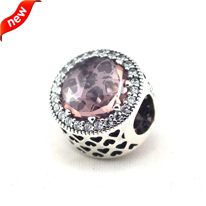 

CKK 925 Sterling Silver Jewelry Radiant Hearts, Blush Pink Crystal Original Charms DIY Beads Fits Bracelets For Jewelry Making