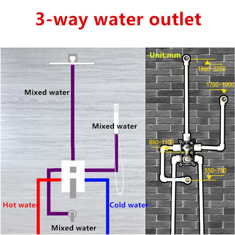 

Free shipping Modern design hotel square 304 stainless steel wall mounted concealed shower faucet single handle mixer SH123