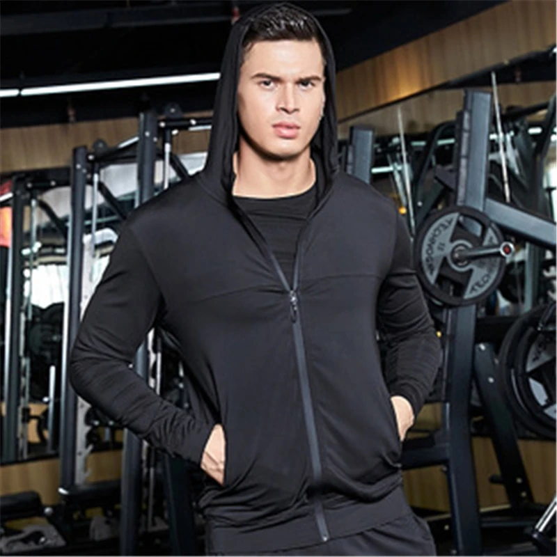 

Men Jacket Hoodies Coat Quick Dry Sportswear Running Gym Black and Gray or Red Stitching Fitness Outdoor Fitting Sport Outerwaer