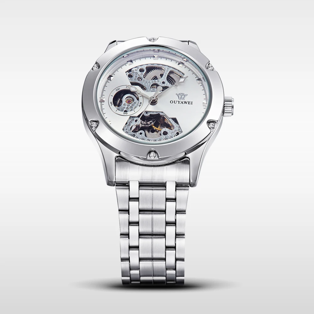 Мужские спортивные механические часы в стиле ретро круглые Серебристые из