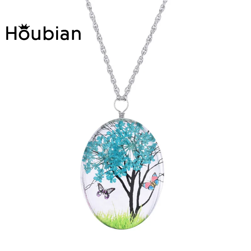 HouBian Time кулон с высушенным цветком ожерелье драгоценными камнями милый Forever в