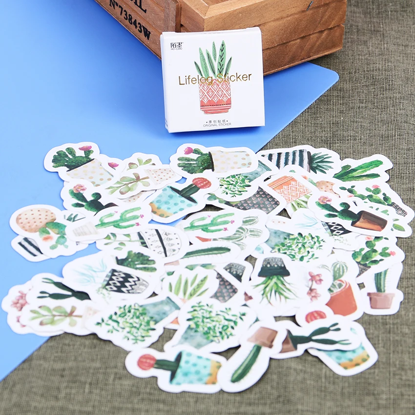 

45PCS/set Kawaii Green Plants Cactus Decoration Stationery Stickers DIY Diary Planner Label Stickers Student Supplies