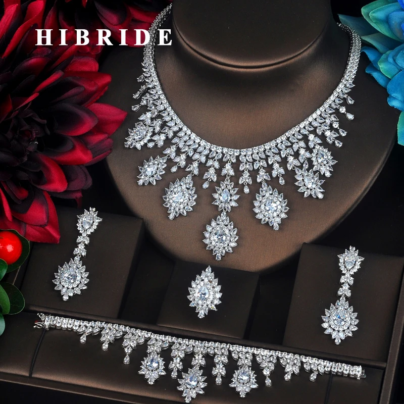 HIBRIDE 4 шт. Роскошные блестящие кубические циркониевые Женские Ювелирные наборы
