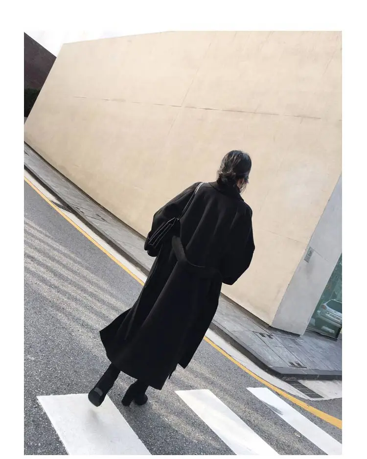 YASUGUOJI/новое зимнее плотное теплое пальто Wollen x-long женские Модные свободные однотонные женские пальто с закрытым поясом и карманами L028