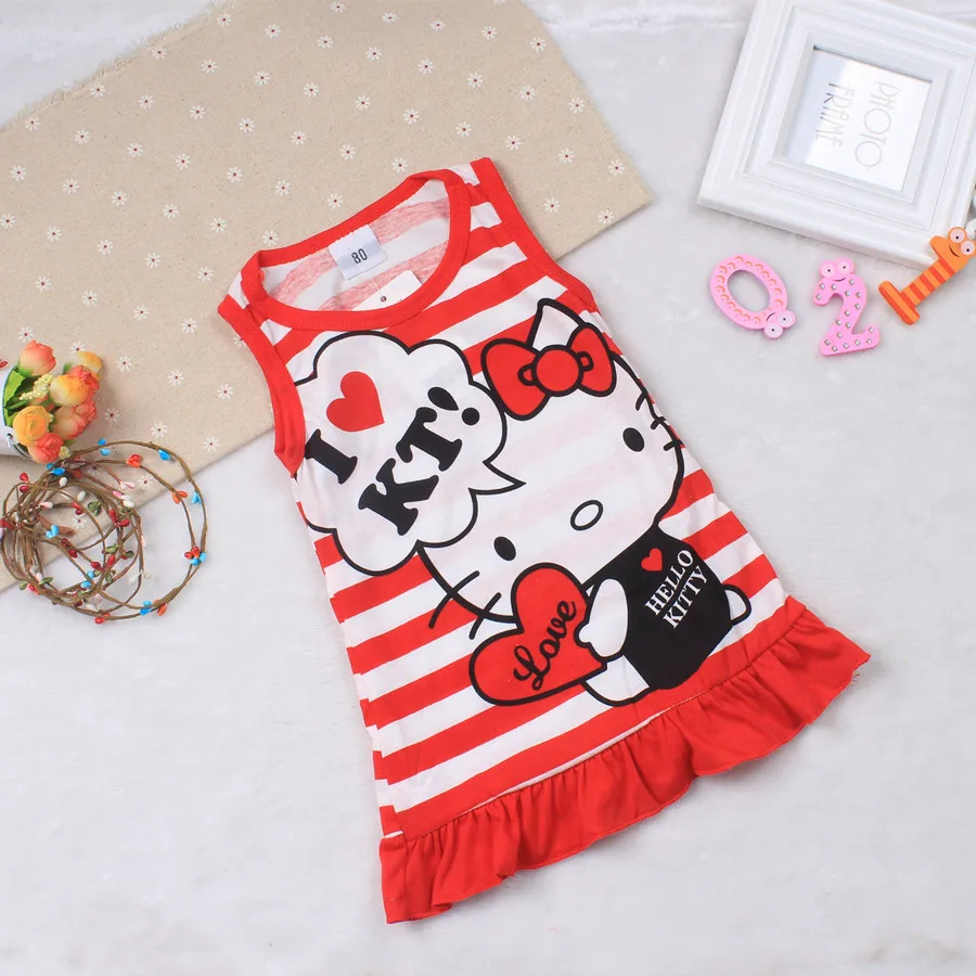Платье hello kitty летняя одежда для маленьких девочек детская модное Хлопковое