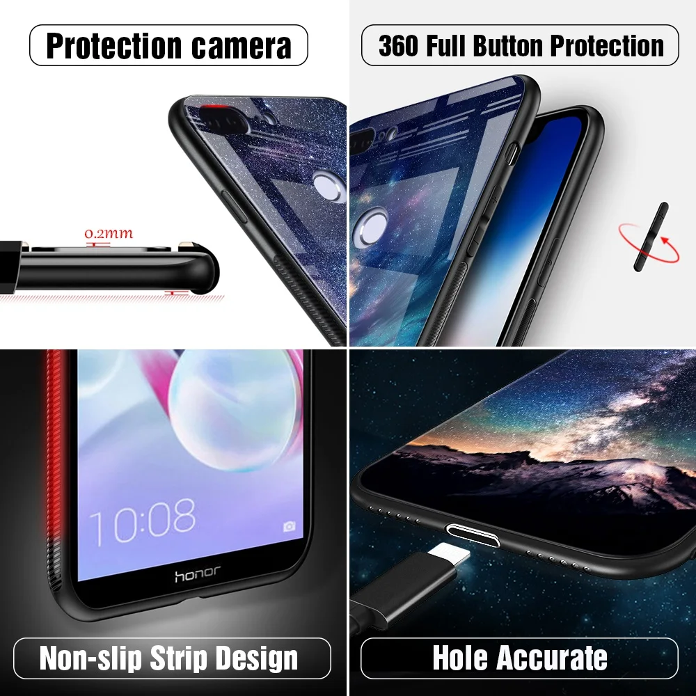 Star Space Case For Huawei P20 Lite Glass Phone Honor 9 10 P Smart NOVA 3 Mate Y6 2018 Coque |