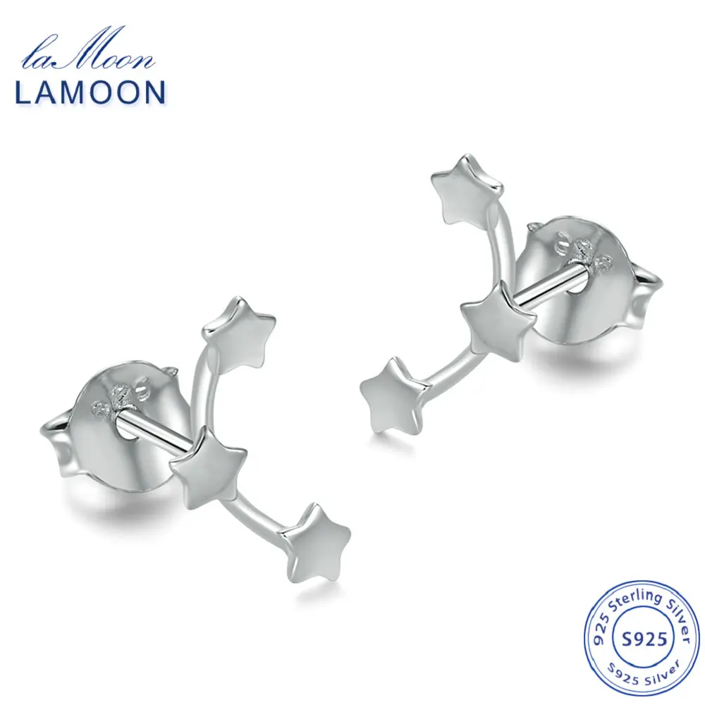 Женские сережки гвоздики LAMOON S925 3 мерцающие звезды из стерлингового серебра 925
