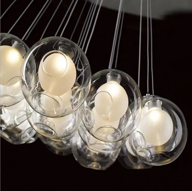 Шаровая люстра круглая стеклянная светодиодная столовая современная