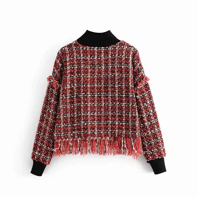 Женская модная зимняя клетчатая твидовая куртка женская красная za Лоскутная