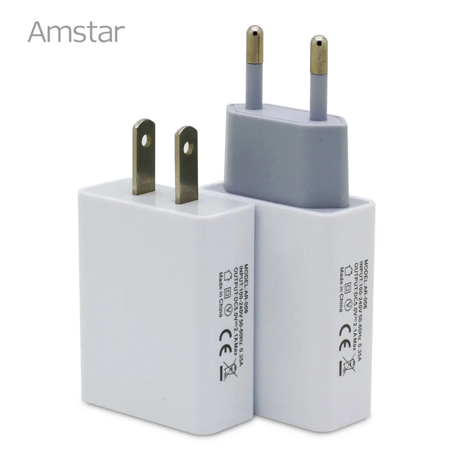 Зарядное устройство Amstar Slim с двумя USB разъемами для телефонов штепсельная вилка