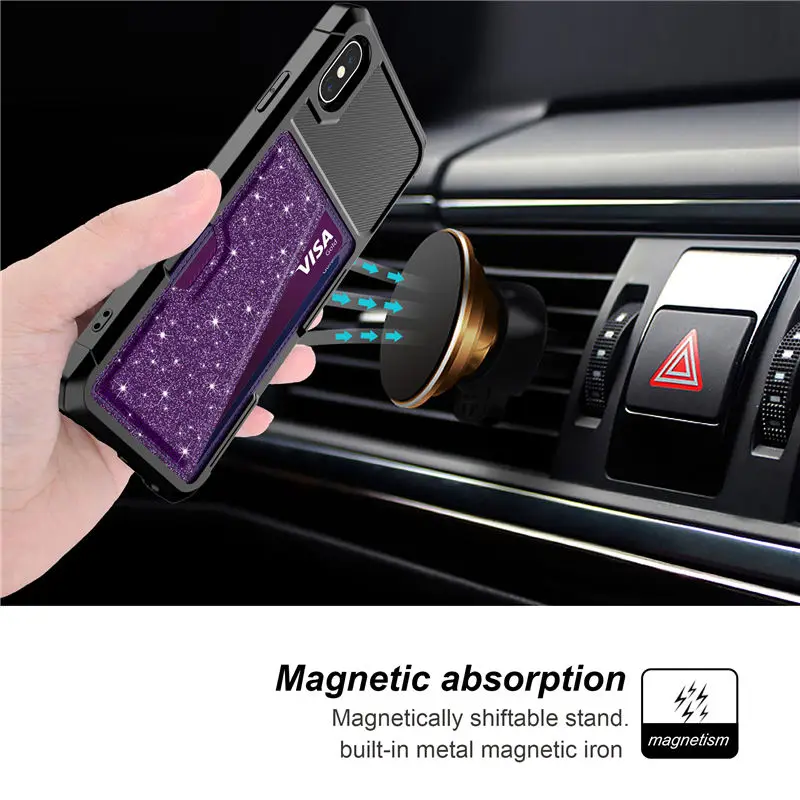 Magnet Leather TPU Wallet Case For iPhone XS MAX XR 6 7 8 Cases Bling Shinny Phone Back Cover X 6S Plus Coque | Мобильные телефоны