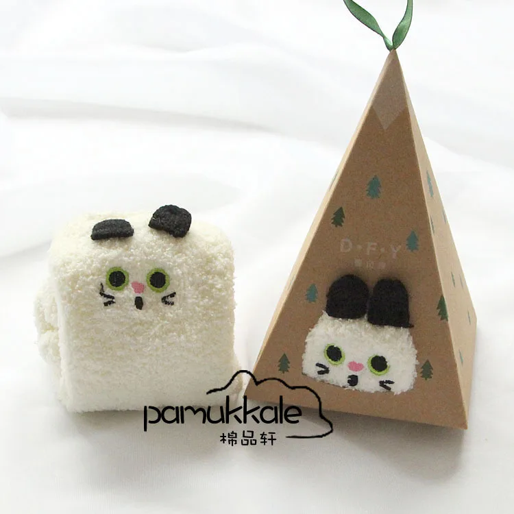 Домашние носки с милыми животными из хлопка и шерсти Зимние для женщин