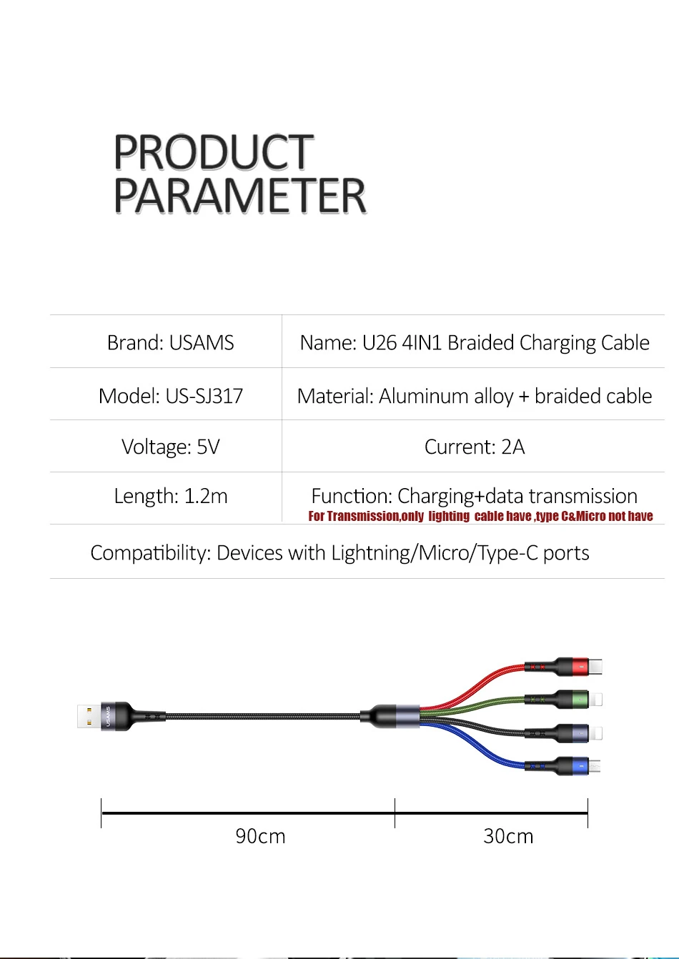 USAMS 4 в 1 Micro USB кабель 3A type C кабель для iPhone USB C кабель для зарядки 3 в 1 Пружинные шнуры для iPhone x xs samsung