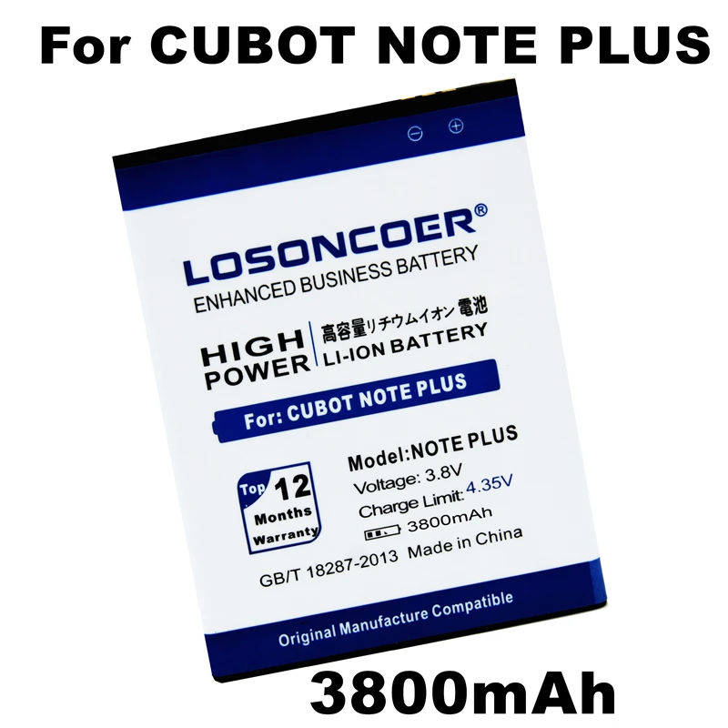 LOSONCOER 100% Новинка 3800 мАч для батареи CUBOT Note Plus с бесплатным Gfit|Аккумуляторы