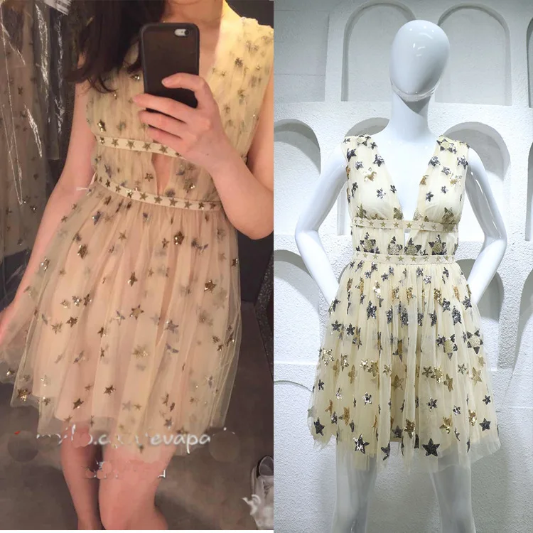 2017 новое летнее платье сексуальные Звездные бусины Jacobs Глубокий V платья