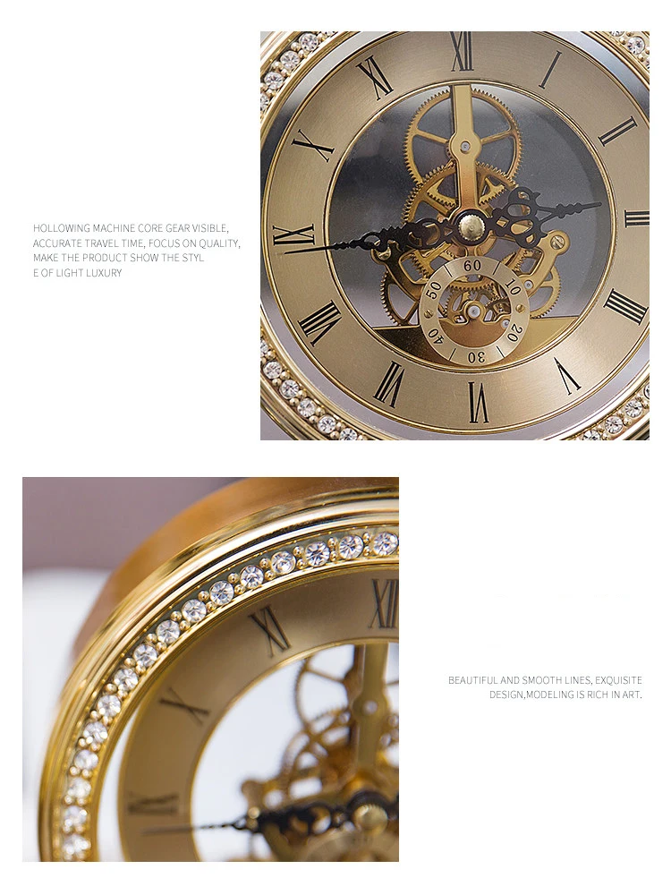 

European Light Luxury Clock Ornaments Livingroom Bedroom Desktop Figurines Crafts Office Table Clocks Furnishing Decoration Art