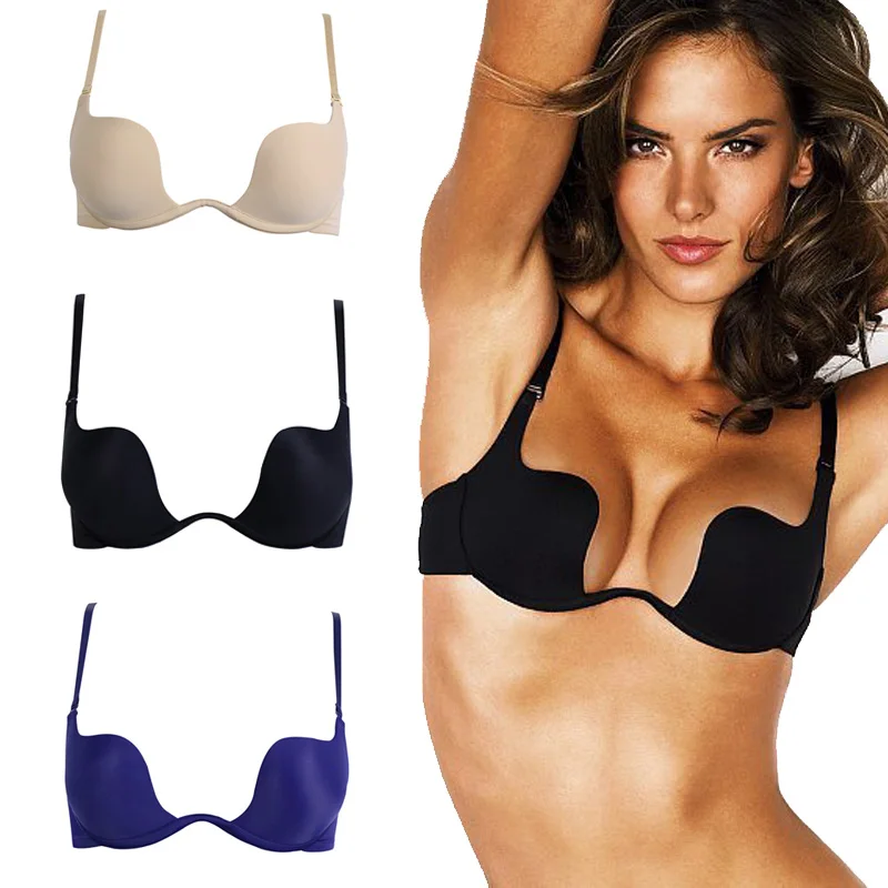 2018 Глубокий U бюстгальтер Для женщин нижнее белье спинки открыть чашка пуш ап
