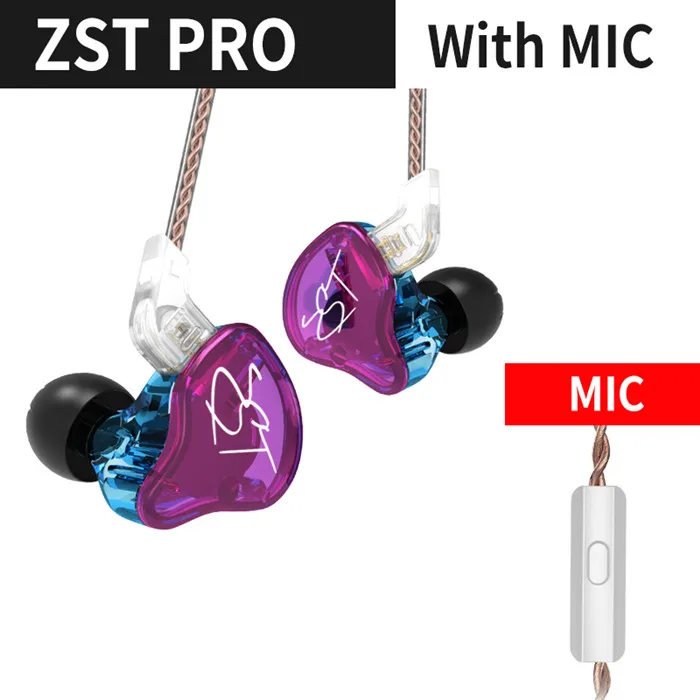 Pro With mic KZ ZST Bluetooth наушники 1DD+ 1BA драйвер динамические и арматурные вкладыши мониторы шумоизоляция HiFi музыка спортивные наушники гарнитура - Цвет: Pro With mic