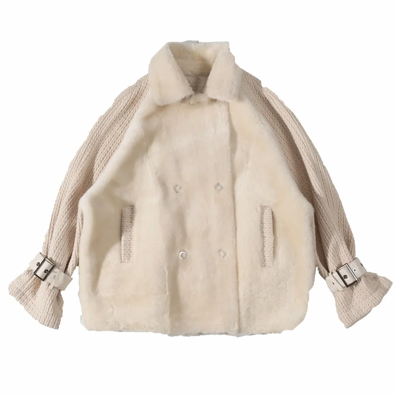 Зимняя куртка из 2018 натуральной кожи размера плюс вязаная короткая овечьего меха