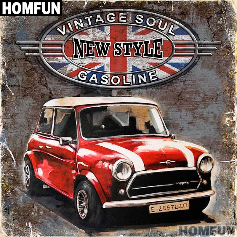 HOMFUN Full Square/Round Drill 5D DIY Diamond Painting &quotRetro red car&quot 3D Embroidery Cross Stitch Home Decor Gift A01411 | Дом и сад