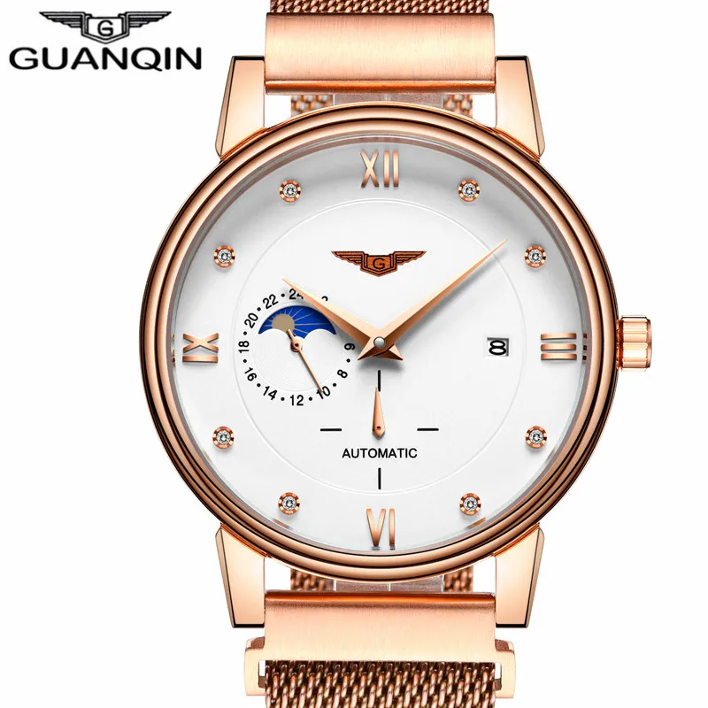 Relogio Masculino GUANQIN, роскошные Брендовые мужские деловые повседневные автоматические часы, мужские Модные полностью стальные водонепроницаемые наручные часы A