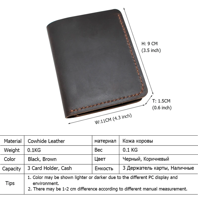 Новый дизайн кожаные мужские кошельки Crazy Horse кошелек ручной работы из
