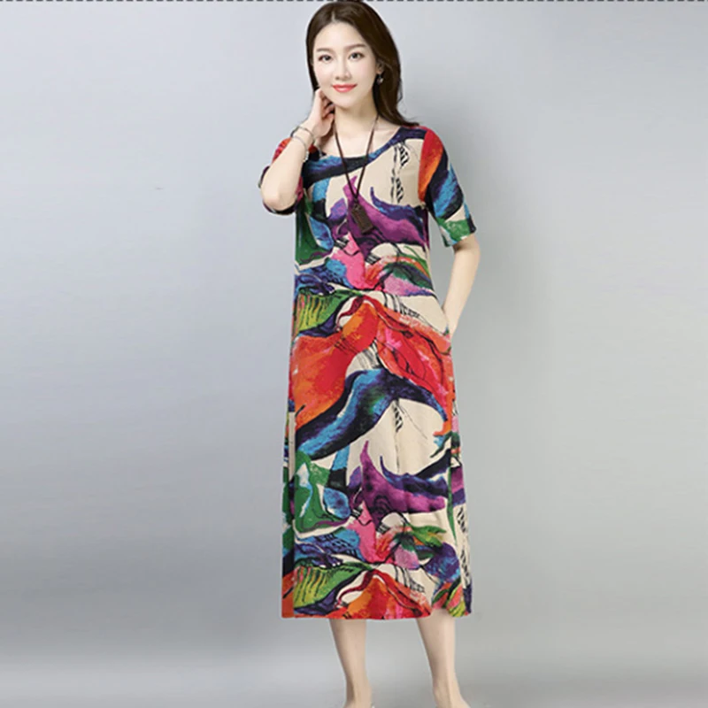 Женское платье с круглым вырезом и коротким рукавом повседневное длинное из