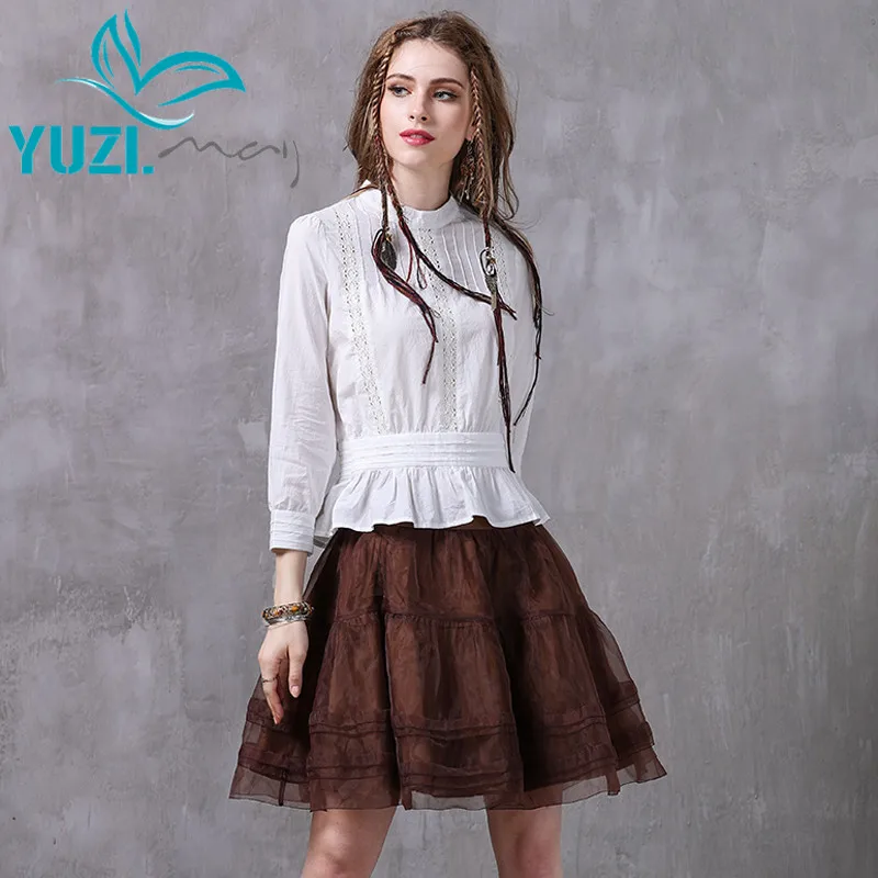 Женские блузки 2017 Yuzi.may Boho новые хлопковые Блузы с воротником стойкой длинным
