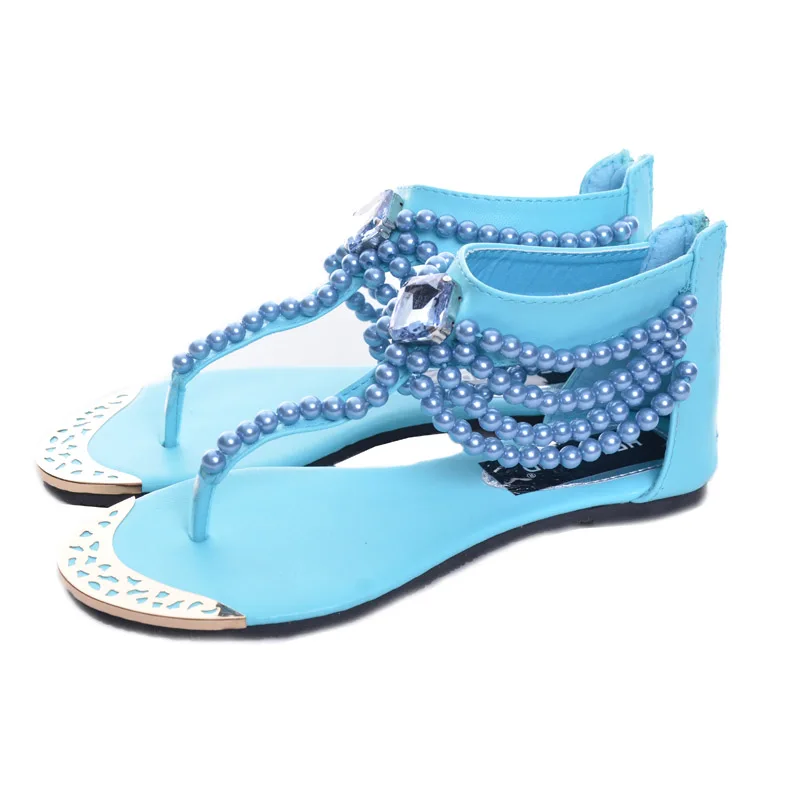 Tangnest/Новинка блестящие сандалии с бусинами женские Вьетнамки Т-образным