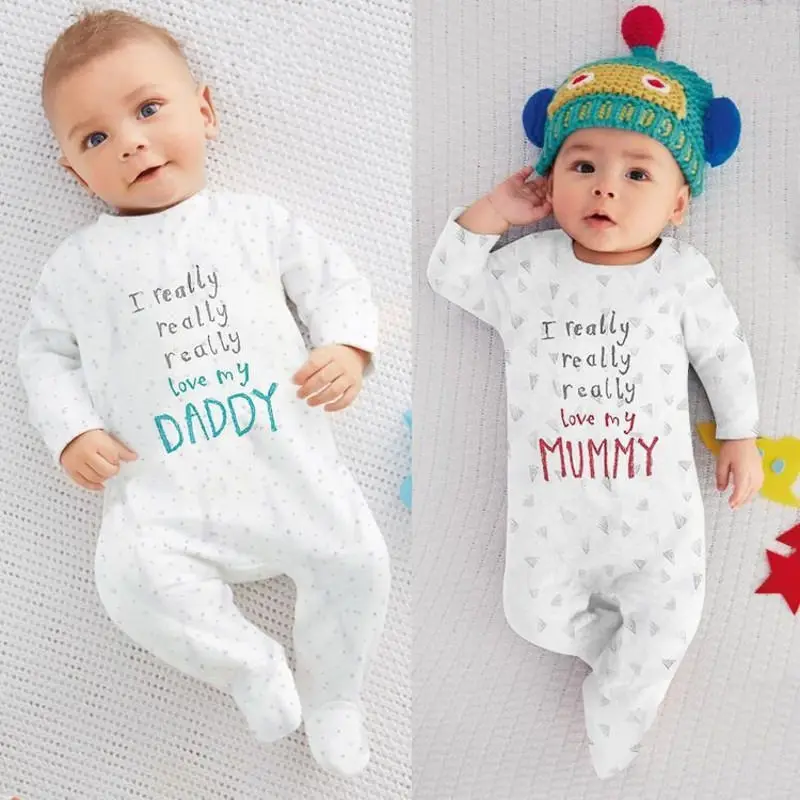 Комбинезоны для новорожденных Джемперы с надписью I love Mum Dad Хлопковая одежда сна