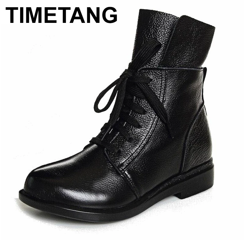 TIMETANG 2018 винтажная модная женская обувь из натуральной кожи Женские ботильоны