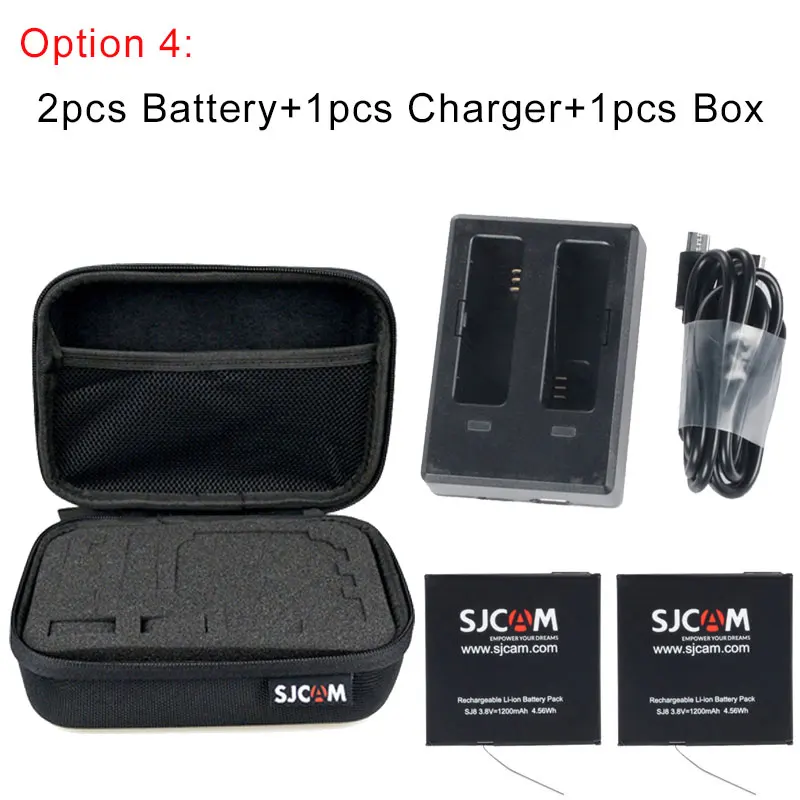Option 4 Оригинальные аксессуары SJCAM SJ8 серии двойное зарядное устройство+ 2 шт 1200 мАч литий-ионный аккумулятор для SJ8 Pro/SJ8 Plus/SJ8 Air Action camera - Цвет: Option 4