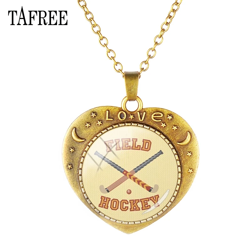 

TAFREE FIELD HOCKEY Pendant Neckalce Exquisite Heart Shape Antique Bronze Plated Men Women Necklace Statement Gift Jewelry HY19