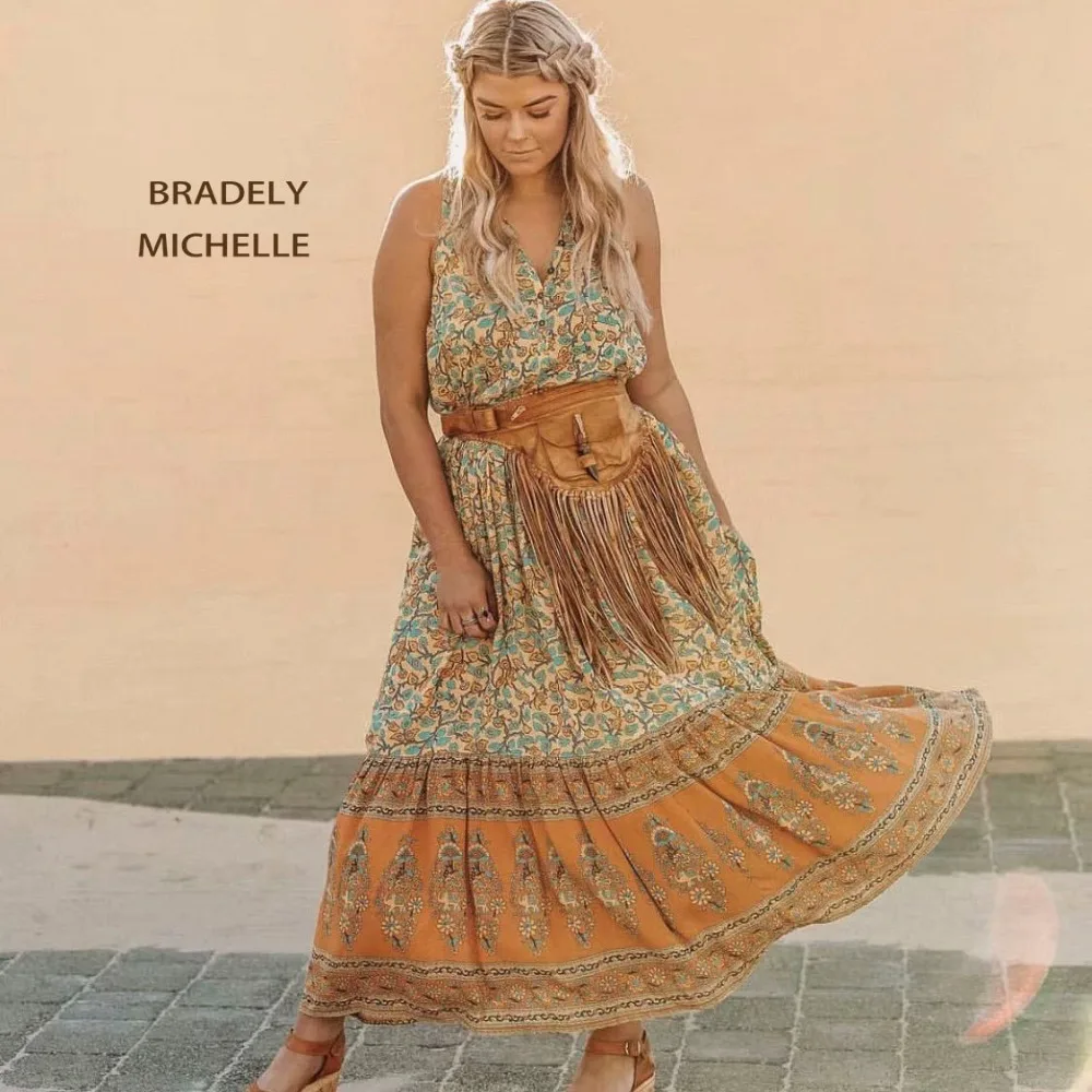 BRADELY MICHELLE летнее богемное свободное платье без рукавов длиной до щиколотки Boho Mixi на пуговицах Vestidos платье