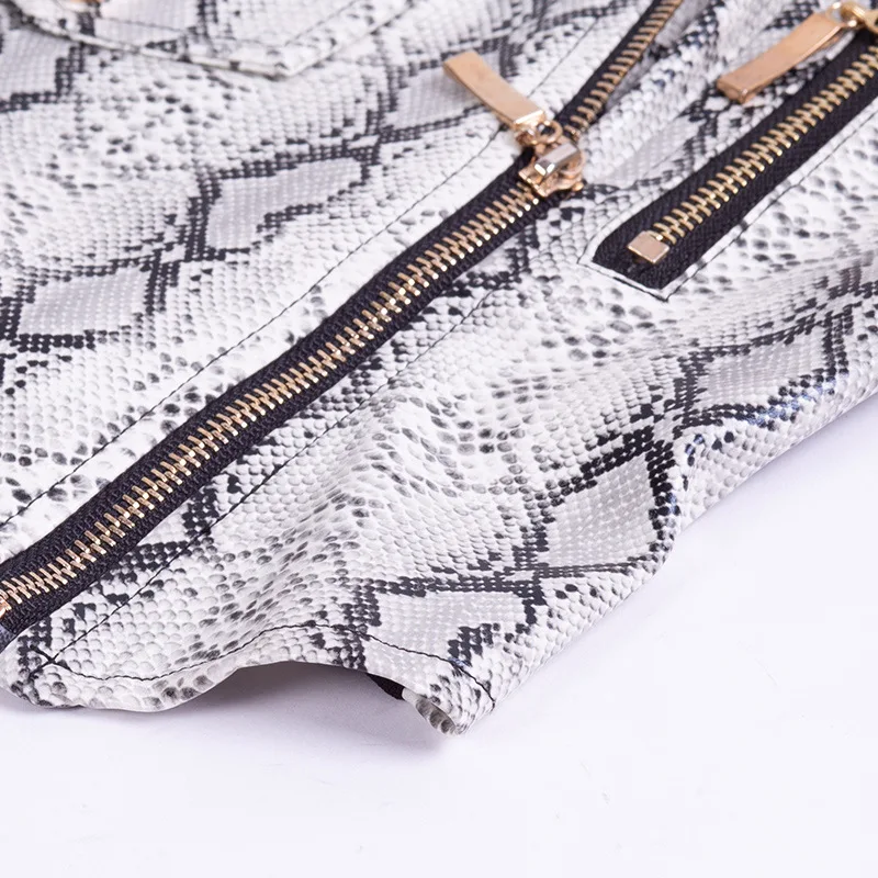 Snake Skin PU Tube Tops 2019 Print Sexy Zipper Tanks Women Rivet Navel Bare Crop Slim Fit Elastic Vest | Женская одежда
