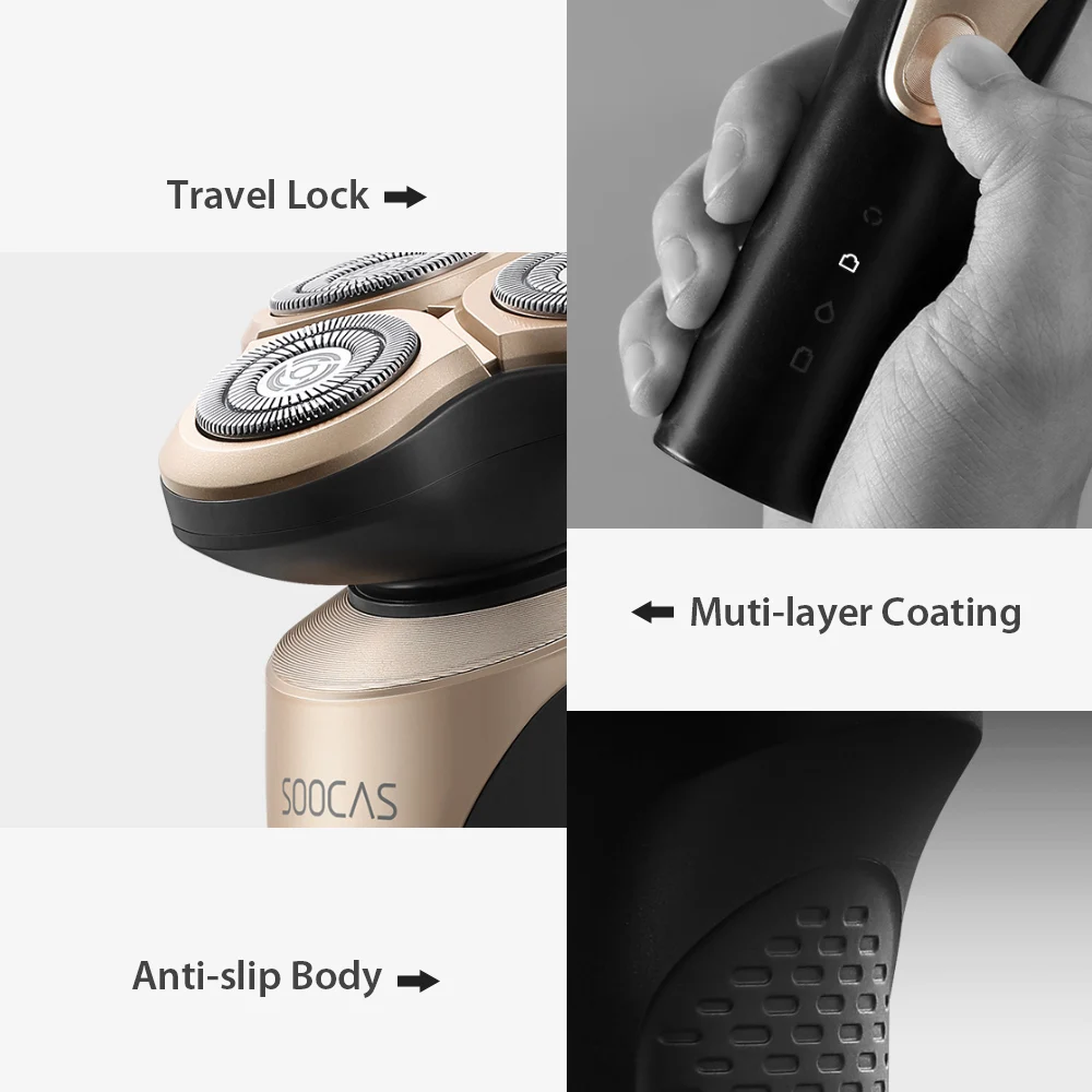 Xiaomi Mijia SOOCAS S3 электробритва для мужчин, 3 режущие головки для сухого влажного бритья, Беспроводная USB перезаряжаемая Водонепроницаемая бритва