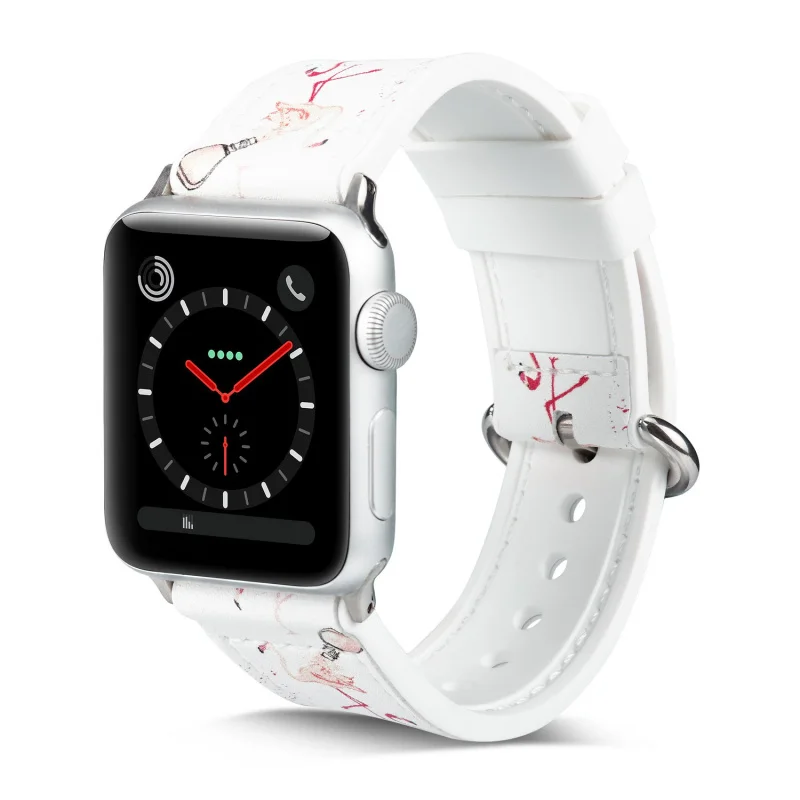 Силиконовый ремешок из натуральной кожи для Apple Watch 5, 4, 3, 2, 1, ремешок 38 мм, 42 мм, 40 мм, 44 мм, фламинго, ремешок для iWatch