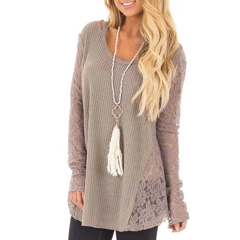 Fashion Women Long Sleeve V-Neck Pure Color Sexy Loose Knitted Tops Pullover Lace Patchwork Jumper variety of colors | Женская одежда