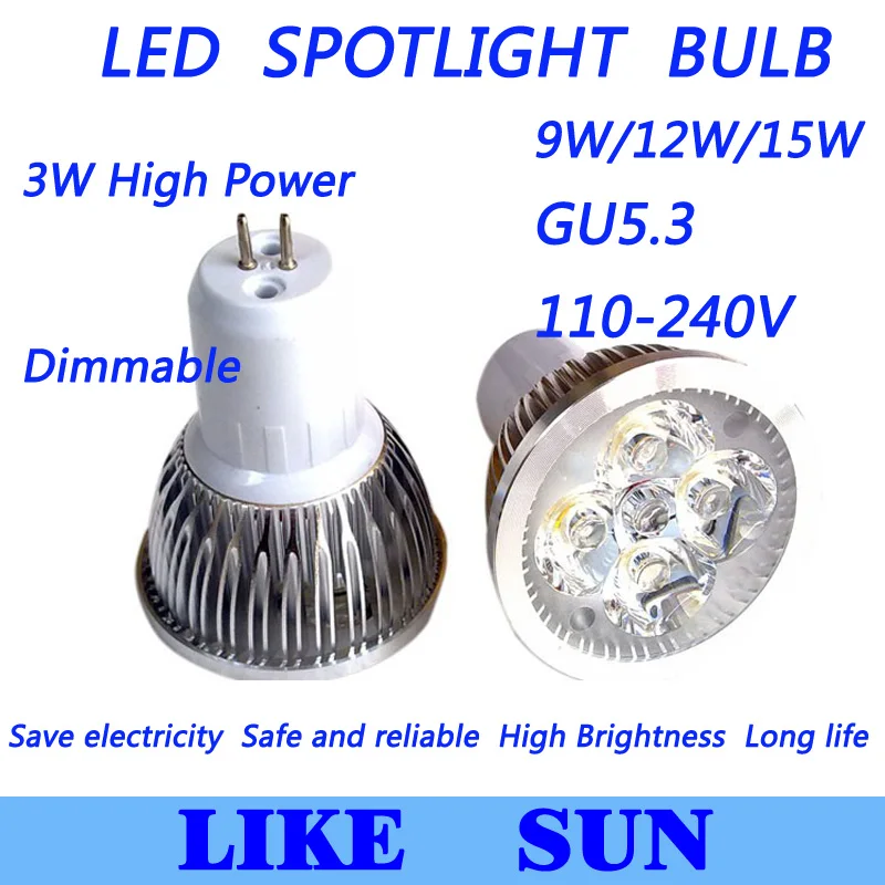 

X10pcs 9W 12W 15W прожектор Хорошее качество низкая цена led свет GU5.3 база 110-240V Светодиодная лампа светильник освещение