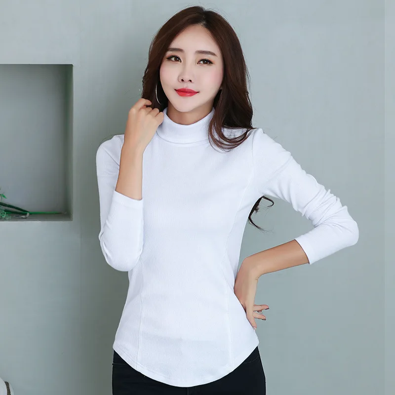

2017 Autumn Winter Warm Turtleneck Tee Tops Long Sleeve Cotton Candy Colors T Shirt Slim Casual t-shirt Women Basic Tees Top 30