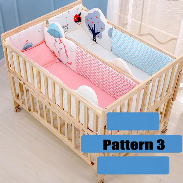 Multifunctional Twins Bed With Bedding Set and Mosquito Net, Bed can Extend and can Joint With Adult Bed, Pine Wood Baby Crib - Цвет: Pattern 3
