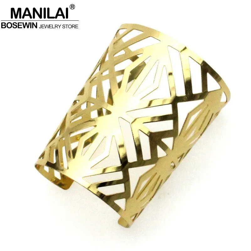 MANILAI металлические большие браслеты с вырезами и цветами браслеты-манжеты