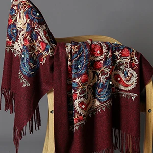 Dark Red Красные/фиолетовые/черные/синие 18 цветов кашемировые женские шарфы с цветочной вышивкой, длинные зимние женские шарфы больших размеров пашмины - Цвет: Dark Red