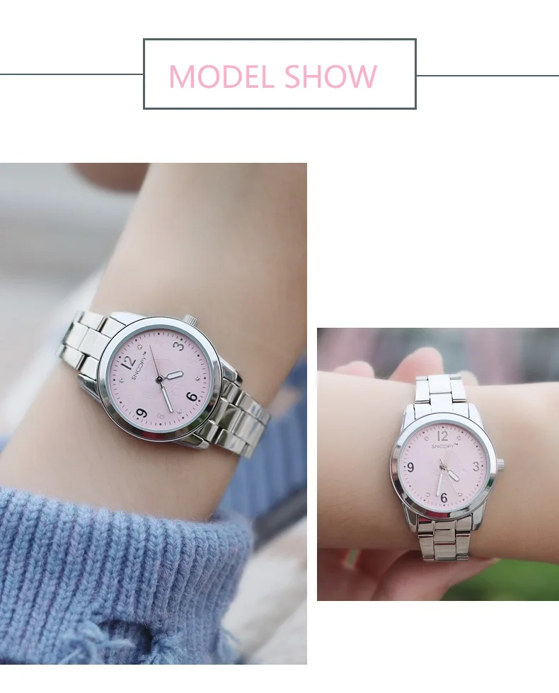 SNOOPY современная мода rhinstone кварцевые часы для женщин и девушек из нержавеющей стали ремешок для часов Высокое качество повседневные наручные часы подарок для женщин