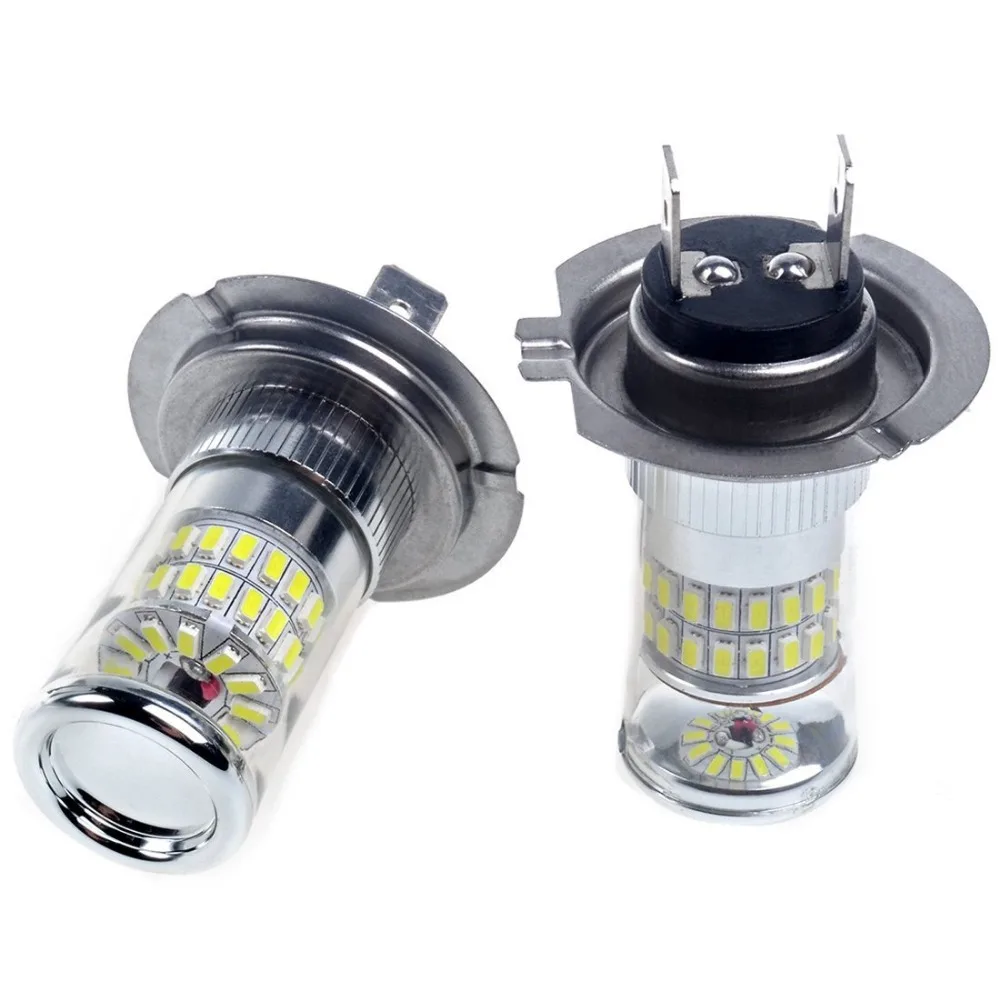 

2Pcs 48W H7 3014 SMD LED 12V to 24V Driving Fog DRL Light Bulb lamp for Car white 6000K With Unique Convex Mirror Lens