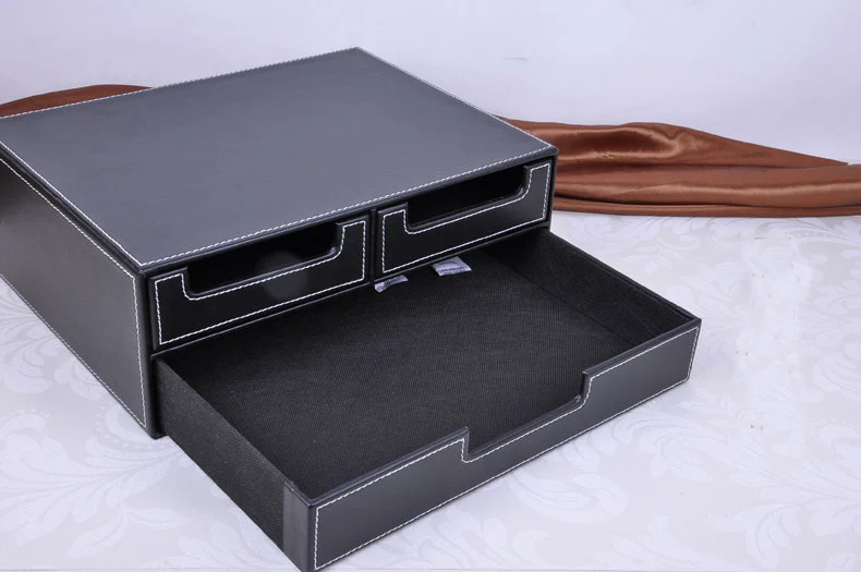 Двухуровневый офисный кожаный стол с 3 выдвижными ящиками шкаф для файлов