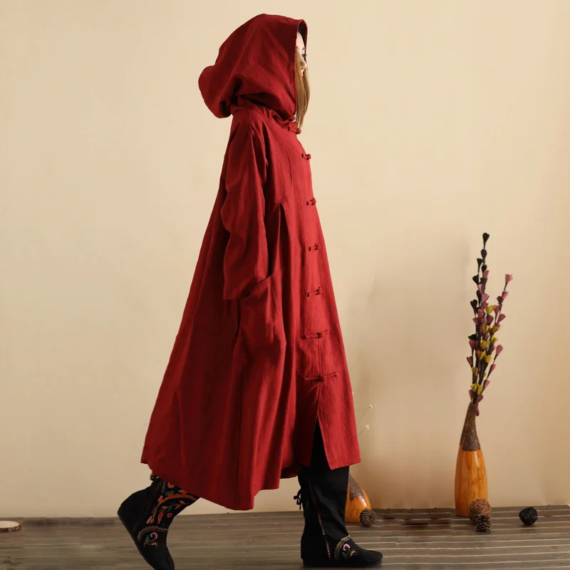Женское длинное платье Тренч с капюшоном из хлопка и льна|coat trench|designer trenchtrench designer