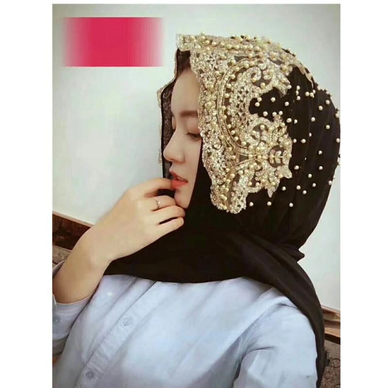 New high class collection beading Muslim women lace chiffon hijab long scarf head warp arab womens headwear #CJ899 | Тематическая