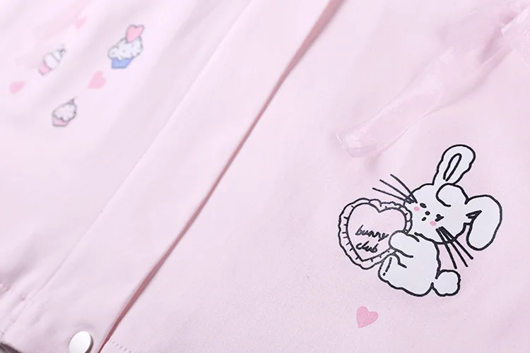 Новинка зимы, женское милое Пальто Harajuku, розовый принт с кроликом, Мультяшные куртки, Kawaii, милая одежда на молнии для молодых девушек с капюшоном