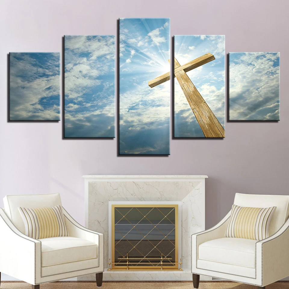 5 шт. настенные картины с изображением голубого неба и Иисуса|decoration for living room|canvas